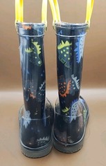 Jurassic Jumble Light Up Rain Boots Black w/ Dinosaurs Heavy Duty Clearance