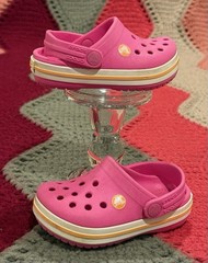 Crocs Crocband Girls Clogs Bubble Gum Pink Orange Stripe Size C5