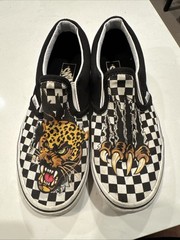 Vans Off The Wall Checkered Jaguar Print Slip On Shoes, Kids Size 3,