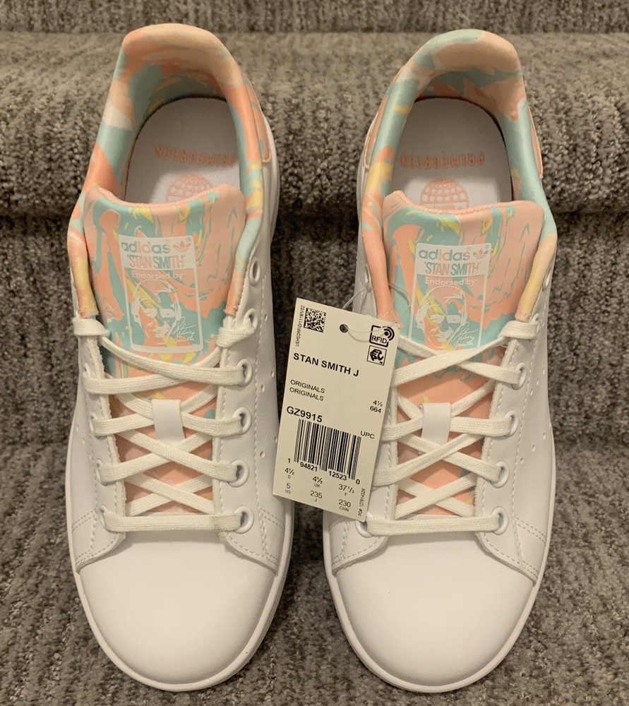 Adidas Size 5 Stan Smith J Original Low Top Sneaker – Cloud White / Haze Coral