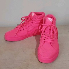 Vans Off the Wall Kids Unisex Lds 7 / Men 5.5 Hi Top NEON PINK Skate Sneaker EUC