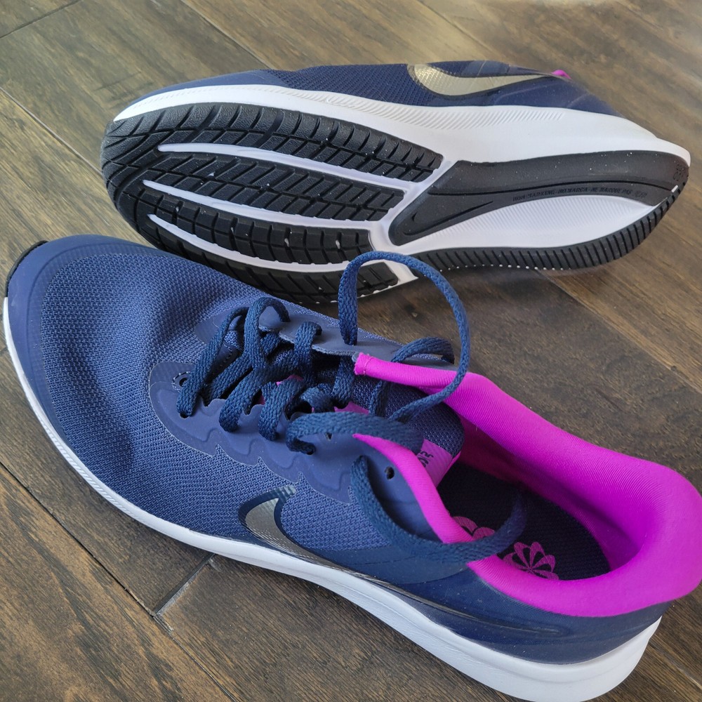 Nike Star Runner 3 GS Midnight Navy/ Metallic Silver DA2776 404 Sz 7Y New