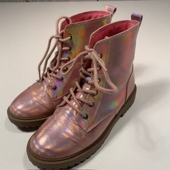 ✨ Pink Holographic Combat Boots – Youth Size 4 ✨