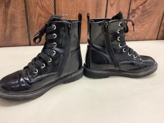 Thereabouts Boots Kids Size 13 Black Combat Ankle Lace Up Zip Patent Fall