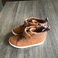 Unisex Kids Brown High Top hook & loop Strap Casual Sneakers US 10