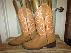 Mexico Square Toe 2 Tone Brown Leather Western Boots Youth size 4 Mex 24