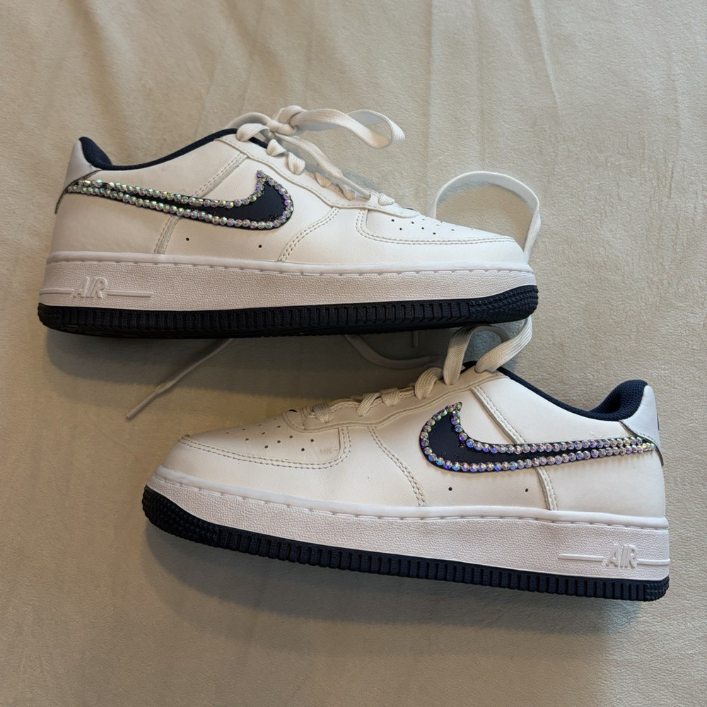Nike Air Force 1 Low White/Black Leather Lace-Up Sneaker Custom Rhinestone