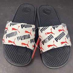 Puma Junior Size 7 Cool Cat Bold Boys BX JR Slide Sandals White Black Red Kid 7C