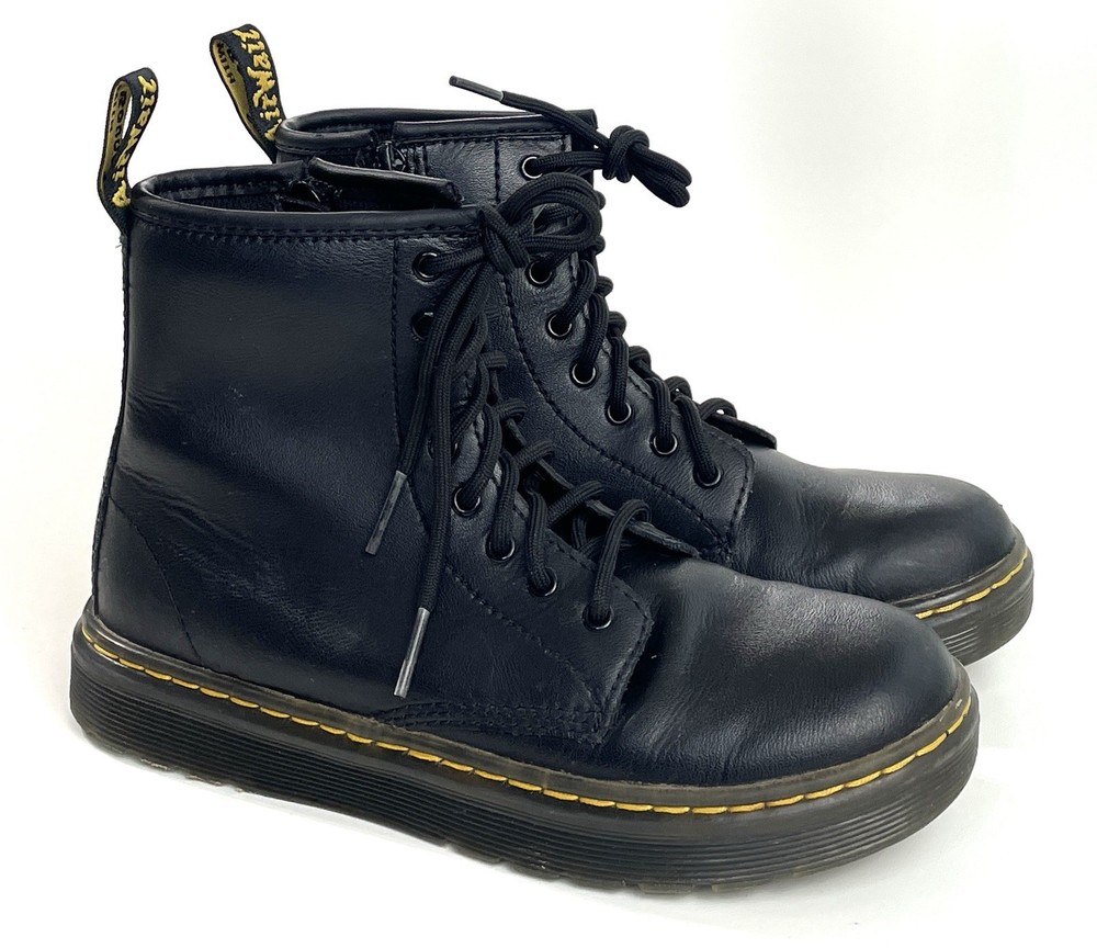Doc Dr Martens Black Leather Boots Zavala Youth Size 3 Side Zip