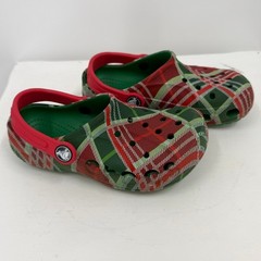 Crocs Kids Christmas Plaid C12 Clogs Red Green Holiday Slip On Shoes