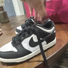 Nike Dunk Low Black/White Leather Low Top Sneakers Kids US 12C CW1588-100