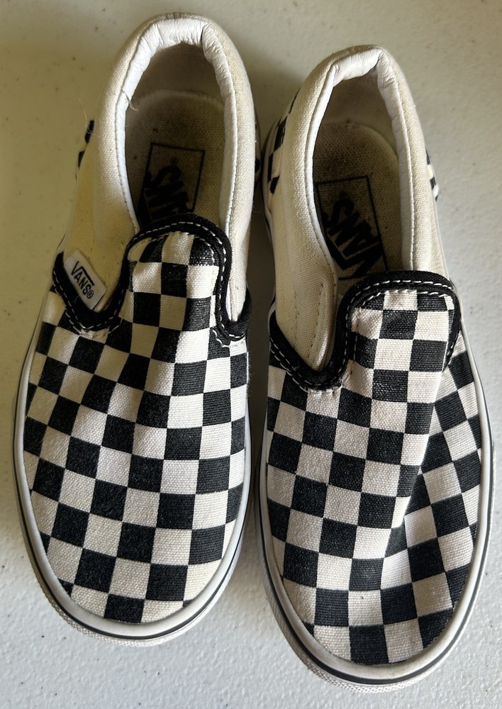White and Black Checker Board Vans Size 12.0 Kids Slip Ons