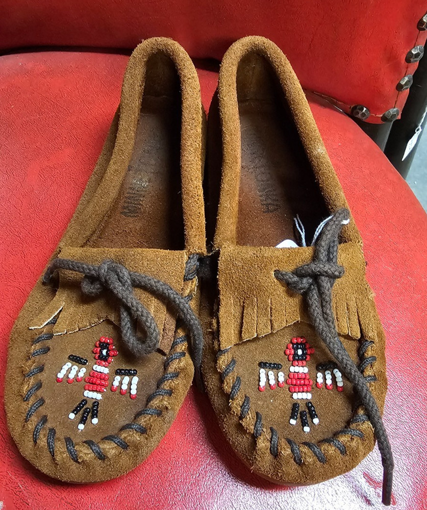 Minnetonka Kids Moccasins Leather Suede Size 12 Brown Kids Slip On Shoes #1602