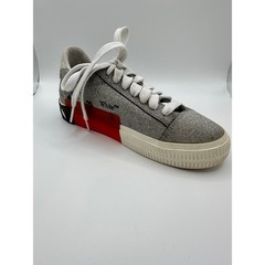 Off-White Kids Low Vulcanized Silver Glitter Sneakers Zip Tie Shoes