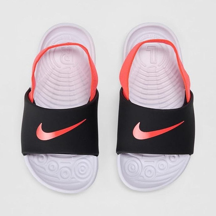 Nike Unisex Kids Slide Sandals Size 7 Black/White/Orange Adjustable Strap