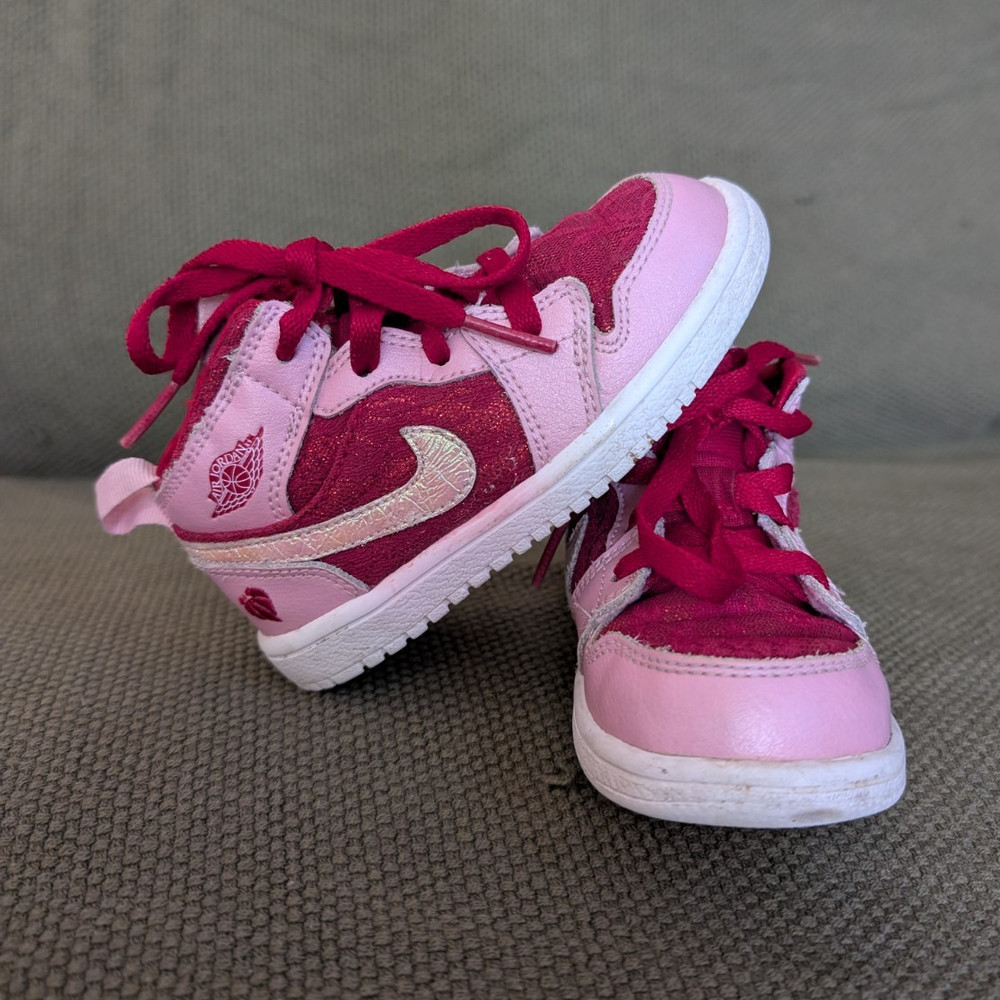 Jordan Air Jordan 1 Mid Unisex Kids Mid Top Leather Pink/Red/White US 7C
