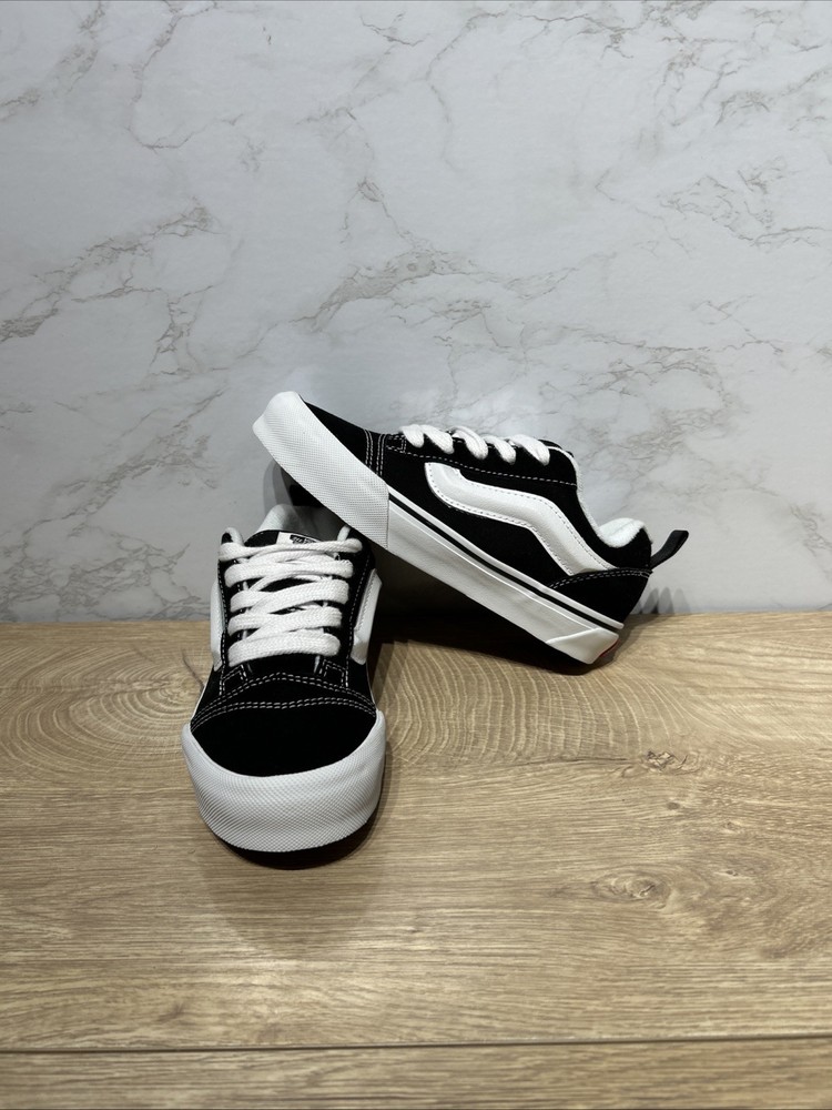 Vans Knu Skool Kids Black White Canvas Low Skate Sneakers 751505 Sz 3 New