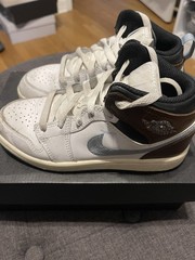 Jordan 1 Mid In White/brown/ Slate Blue In Kids Size 1Y Preschool
