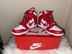 Nike Dunk High (GS) White/University Red – Big Kids Shoes (3.5 Y)