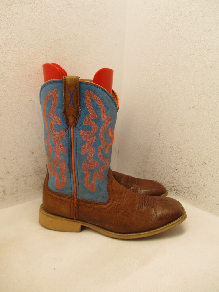 Twisted X YHY0001 Brown Blue Leather Neon Stitching Cowboy Boot Youth Size 3.5 M