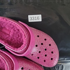 Crocs Classic Lined Glitter Kids Clogs Sz 6 Fuchsia Fun Slingback Sandals