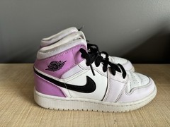 Nike Air Jordan 1 Mid White Purple Black Leather Kids Sneaker 5Y DQ8423-501