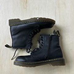 Dr. Martens Boots Youth Size 2 Black Leather Lace Up Side Zip Combat Ankle