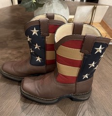 Lil Durango Kids Patriotic Western Boots. Brown With Stars & Stripes New Sz 13M