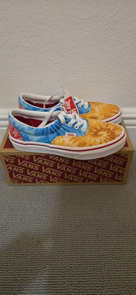 VANS TIE DYE BLOCK Old Skool Sneakers Big Kids Size 3 New In Box Red Blue Orange
