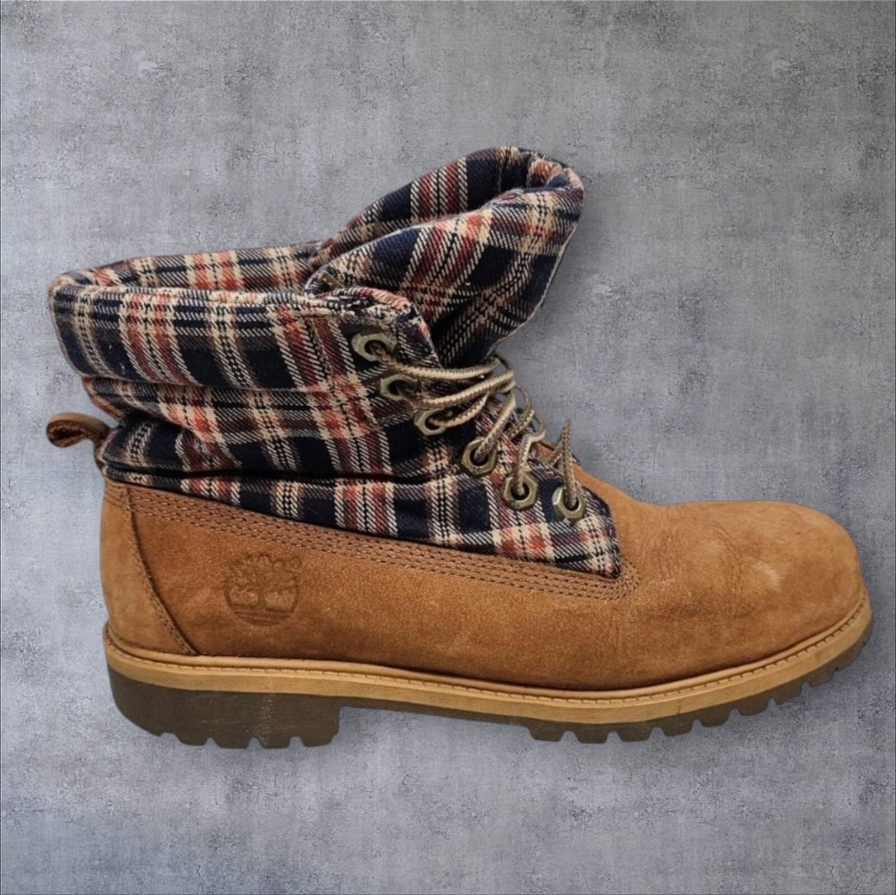 Timberland Junior Norse Flannel Roll Top Brown Utility Boots Size 6 Youth