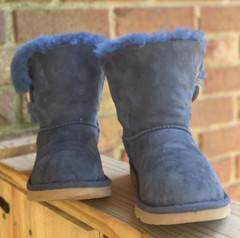 UGG Kids Boots Size 2 Bailey Button Suede Sheepskin Lining Warm Blue