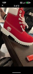 Timberland Red White Ankle Boots Lace Up Flat Logo Accent