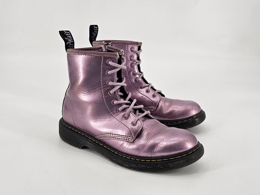 Dr. Martens 1460J Pink Patent Leather Glossy Combat Boot Unisex Kids Size 4