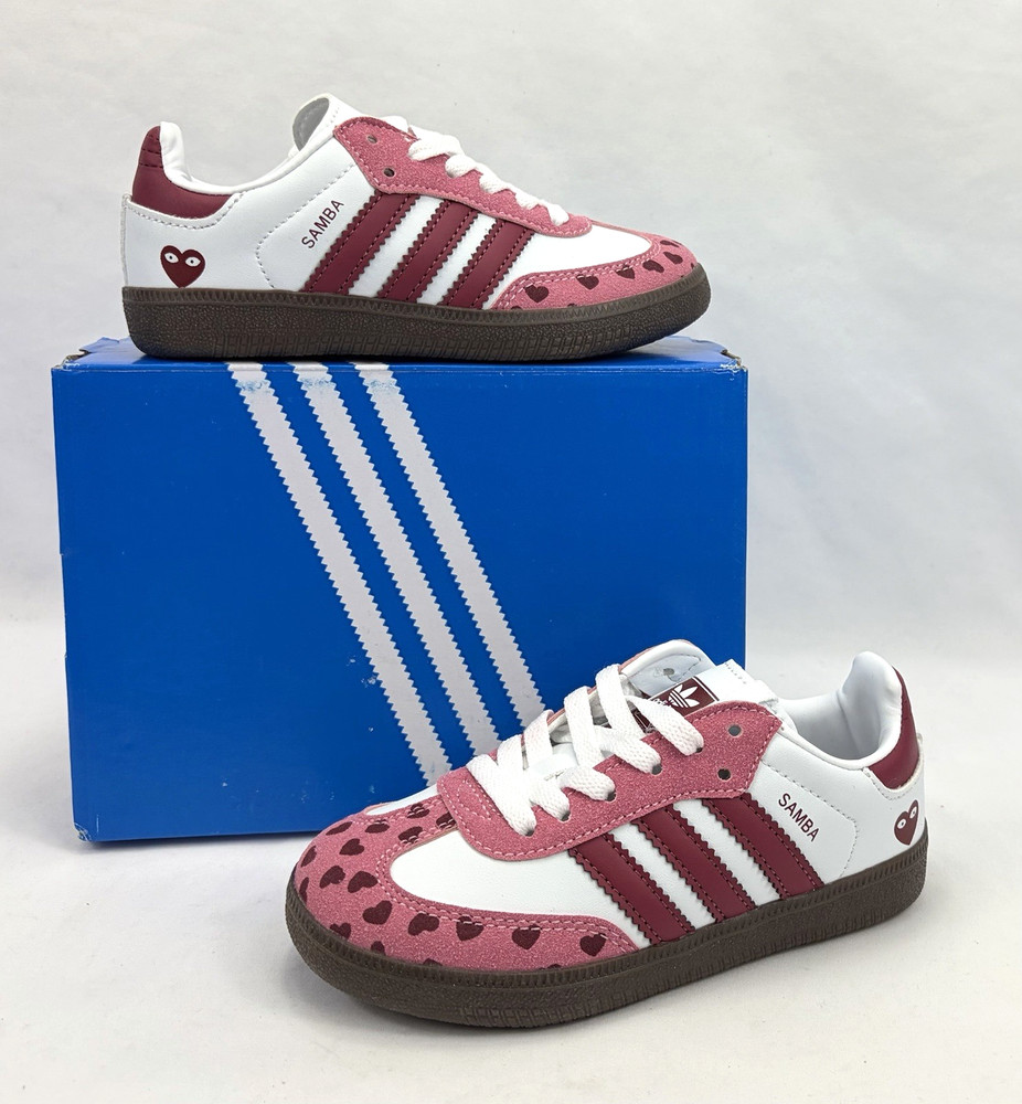 Adidas Samba Valentine Hearts Special Edition Shoes Burgundy/White Kids 11.5