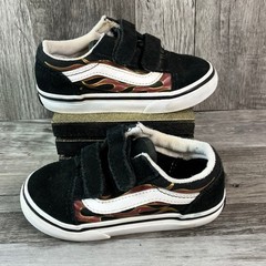 Vans Toddler Old Skool V Flame Black White Red Sneakers VN0A38JNVPJ Size 8.5 TD
