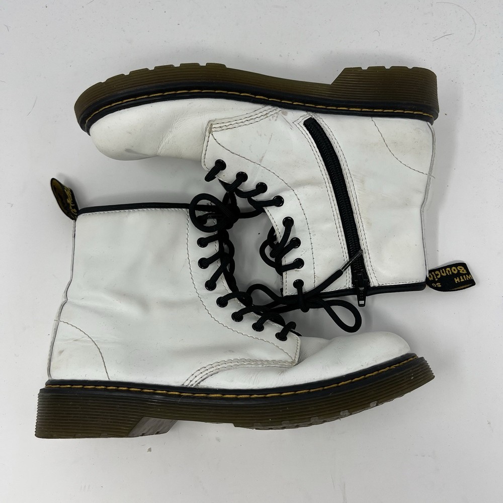 Dr. Martens 1460 J Combat Boots White Leather Lace Up Zip Unisex Kids US 4