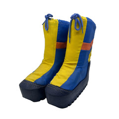 Vtg Snow Boots Kids Size 5-6 Blue Yellow Colorblock Pull On Winter Outdoor Retro