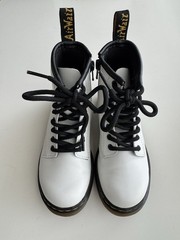 Dr. Martens Youth 1460 White Leather Lace Up Side Zip Boots Size 11