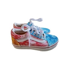 VANS UNISEX KIDS OLD SKOOL TIE DYE BLOCK MULTICOLOR TRU CANVAS SKATE SHOES SZ 13