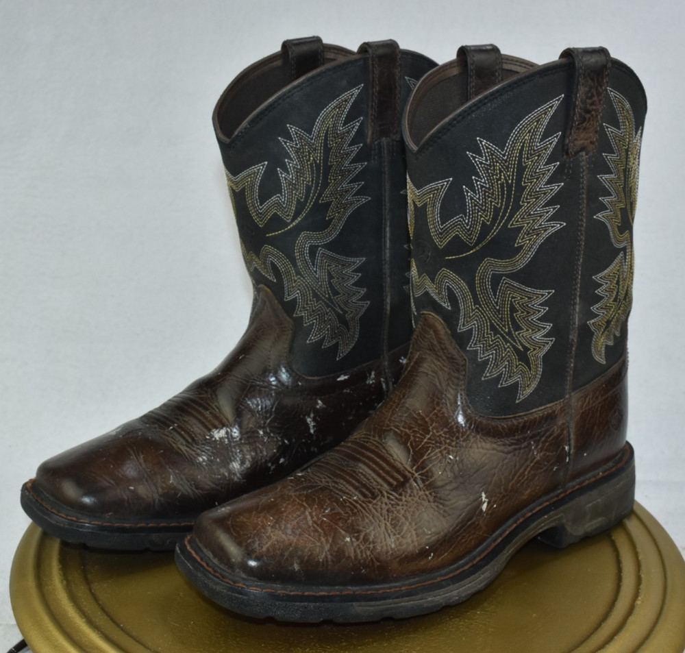 Ariat WorkHog Youth Boys Size 5 Wide Square Toe Boots Bruin Brown -Flaws-