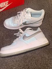 Nike Air Force 1 Low GS White Light Blue Silver Leather Kids 6Y HQ3249-043