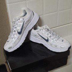 Nike P-6000 White Silver Blue Size 7Y Women 8.5 Running Shoes IB7689-101