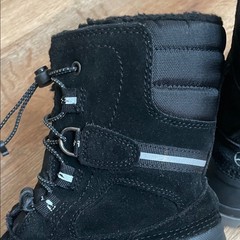 Lands End Black Waterproof Snow Boots Youth Size 3 Faux Shearling Lined Side Zip