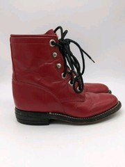 Justin Jr. Red Leather Roper Lace Up Boots Kids Size 7.5 Made In Mexico