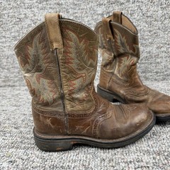 Ariat Leather Boots Youth Size 3 Workhog Cowboy Pull On Brown 10007836