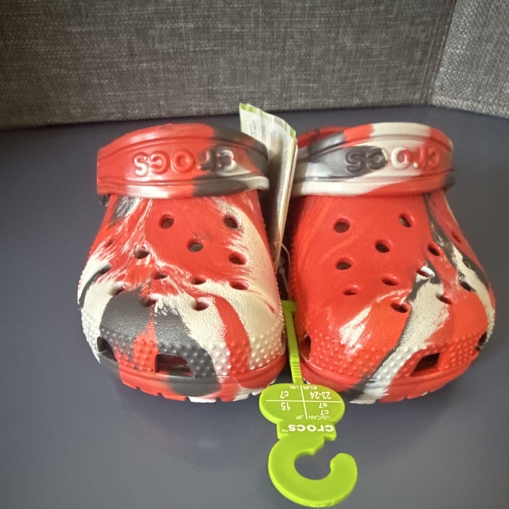 Crocs Classic Marbled Clog Unisex Kids Red/White/Gray/Black C7 EU 23-24