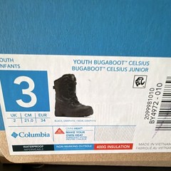 Columbia Bugaboot Celsius Junior Snow Boots Kids US 3 Black Waterproof Insulated