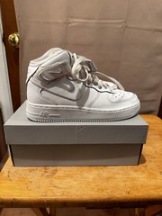 Nike Air Force 1 Mid LE (GS) White Leather Mid Top Sneakers Youth 4.5Y