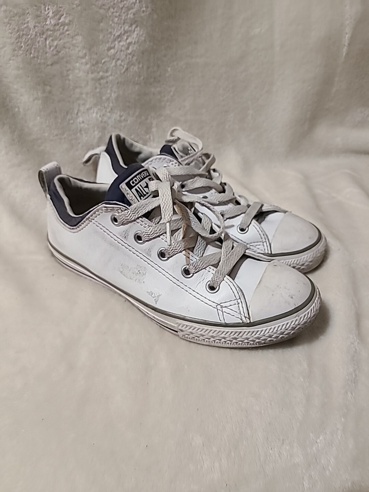 CONVERSE ALL STAR 637664C White Leather Gray Sneakers Junior Size 3 / 35