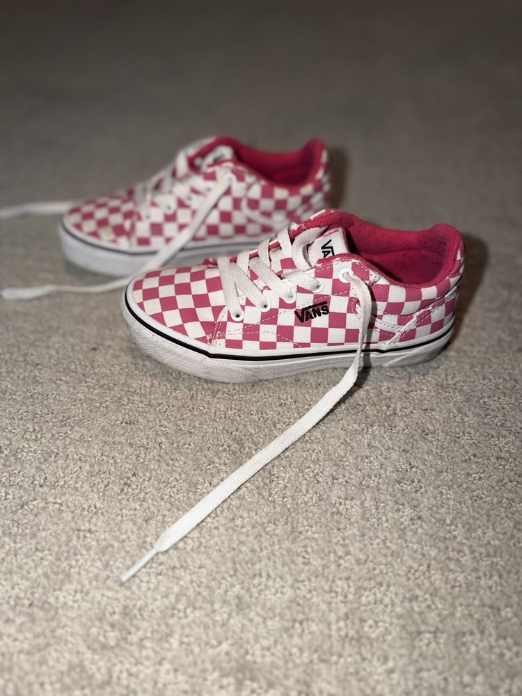 Kids Pink Checkered Vans Sneakers Size 13